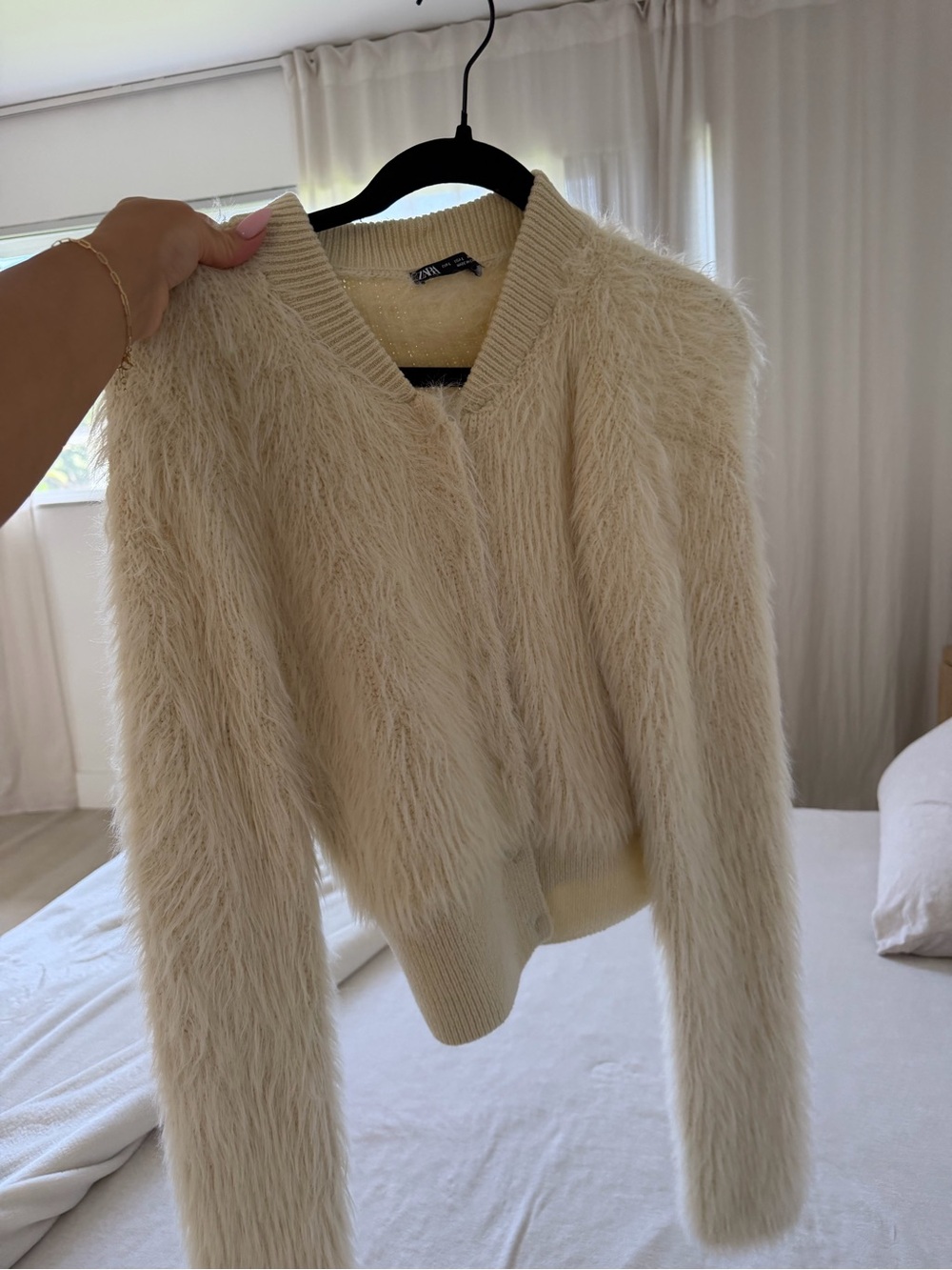 Zara Cream Fuzzy Teddy Jacket